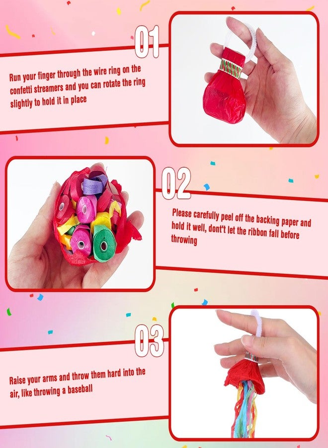 LAIAMER 50 Pcs Hand Throw Streamer Poppers Colorful No Mess Confetti Poppers Party Poppers Confetti Streamers for Wedding Birthday Graduation Party Celebrations - Image 3